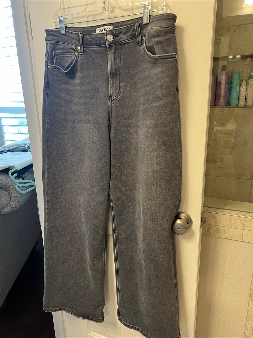 Bayeas Women's High-Rise Wide Leg Jeans in Washed Black-Gray